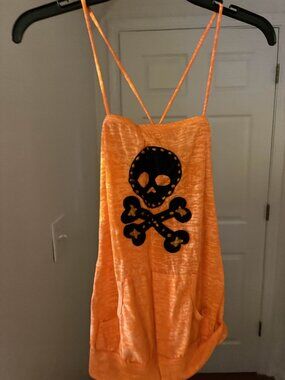 Orange Spagetti Strap Tube Top with Crossbones